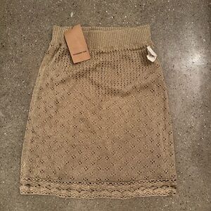 NWT Vivienne Tam Gold 100% Silk Gold Eyelet Skirt Vintage